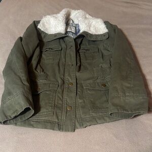 Old Navy Olive Jacket with Faux Fur Trim